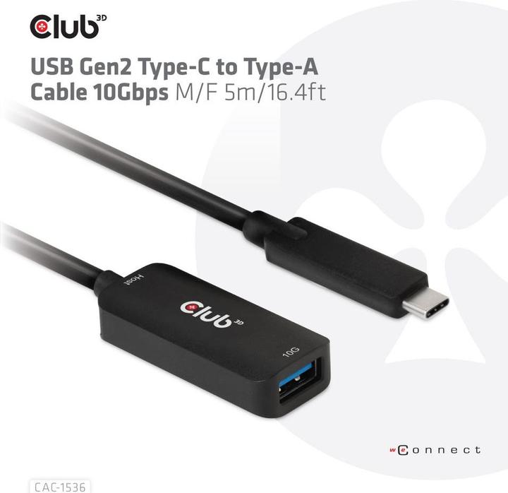 Produktbild Club 3D Club3D Kabel USB 3.2 Typ C <> USB Typ A St/Bu (5 m, USB 3.1)