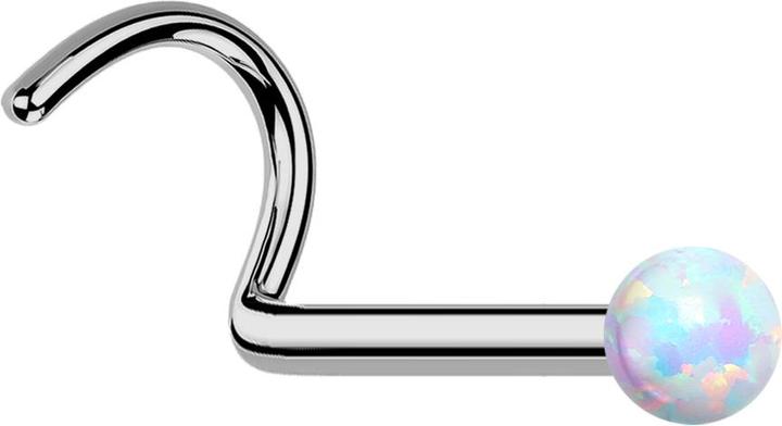 Star Piercing Threadless Nasenstecker gebogen silber Opal weiss (ohne Messing, Titan G23)