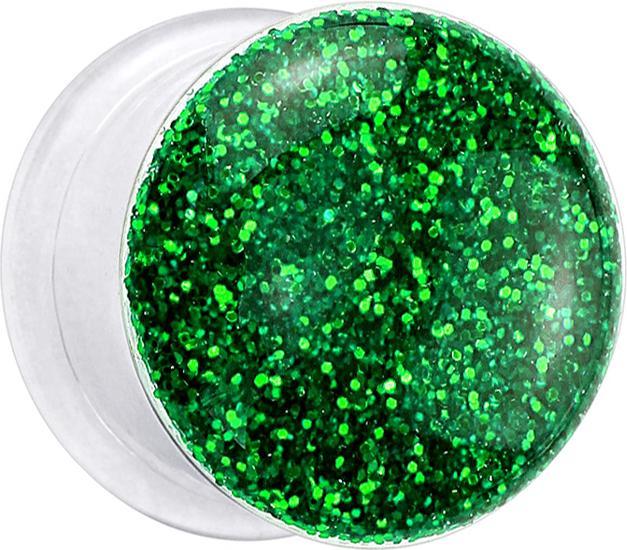 Star Piercing Flared Plug transparent mit Glitter grün (ohne Messing, Acryl)