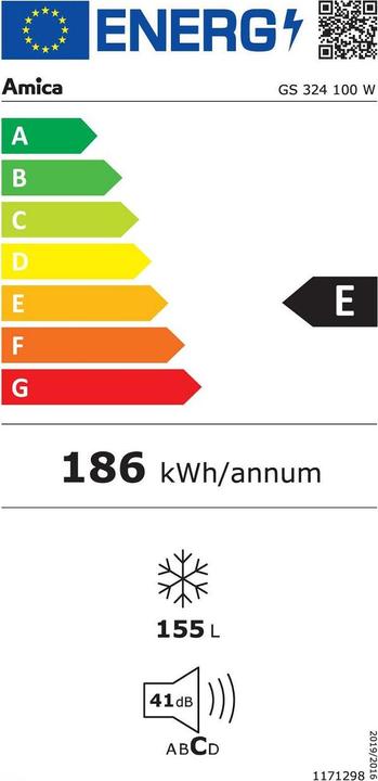 Label énergétique Amica Congélateur GS 324 100 W l x h x p 55 x 141 x 60 cm (Autonome, 155 l)