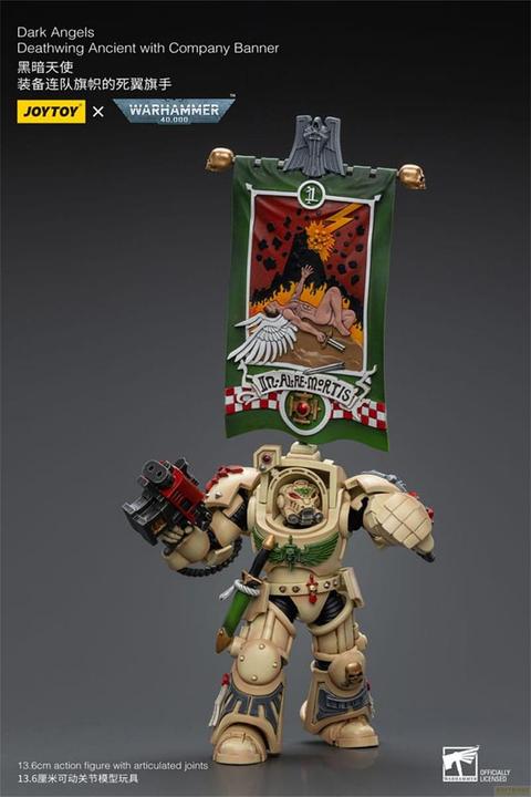 Actual product image Joy Toy Warhammer 40k Action Figure 1/18 Dark Angels Deathwing Ancient with Company Banner 12 cm