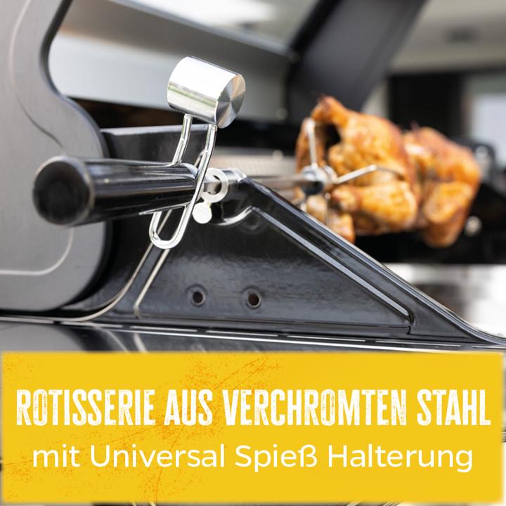 Produktbild Grillfürst Universal Drehspiess / Rotisserie Set aus verchromtem Stahl mit Motor