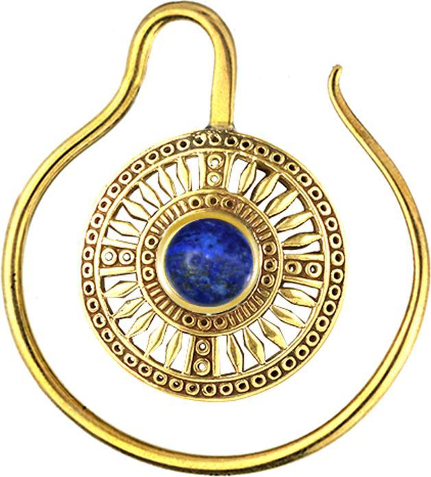 Star Piercing Ohrgewicht Ring vergoldet Medallion mit Lapislazuli Stein (Messing, Mineralisch)