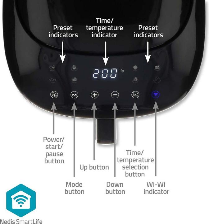 Produktbild Nedis SmartLife Heissluftfritteuse Wi-Fi | 7,2 l | Timer: 240 min | Anzahl voreingestellter Programme: 8 |