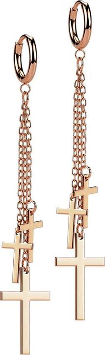 Image du produit Star Piercing Boucles d'oreilles or rose pendentif chaîne trois croix (sans laiton, Acier chirurgical 316L)