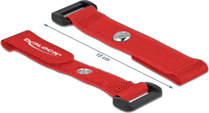 Immagine prodotto Delock Fascetta in velcro con anello e occhiello di fissaggio L 150 x L 20 mm rosso 5 pz. (Fascette in velcro, 150 mm, 5 pz.)