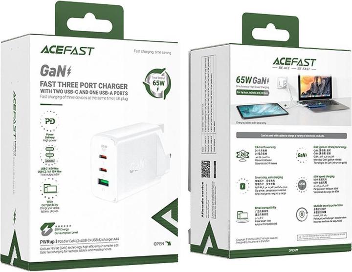 Image du produit Baseus Acefast GaN Fast Charger 2xUSB-C + 1xUSB-A 65W, UK (65 W)
