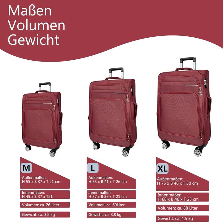 Immagine prodotto My Travel Bag Set di custodie morbide da 3 pezzi (88 l, Bagaglio a mano (fino a 50 litri), M (50 - 90l))