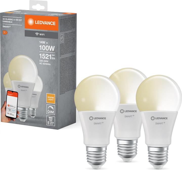 Actual product image Ledvance Smart+ Wifi Classic (E27, 14 W, 1521 lm, 3 x, F)