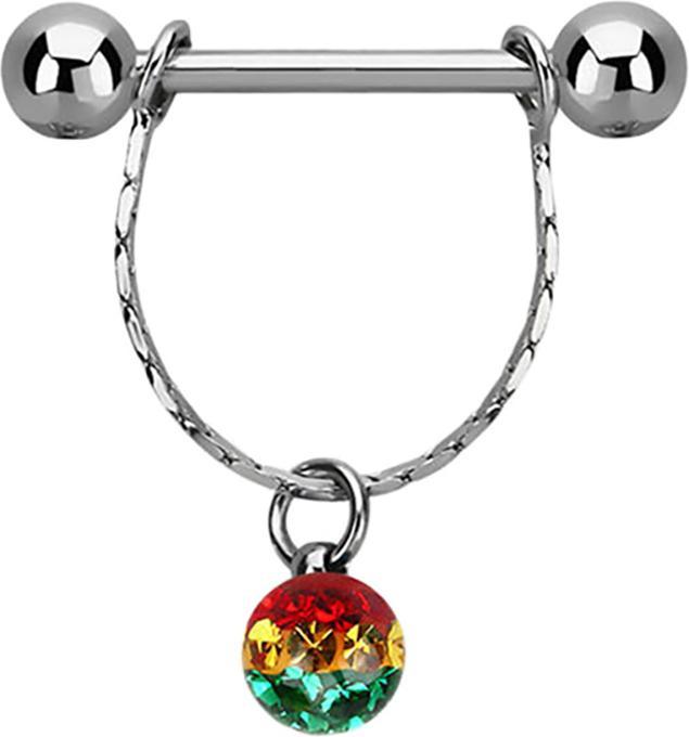 Produktbild Star Piercing Barbell silber mit Kugeln Anhänger Kristall Kugel Rasta Epoxy Schutzschicht (Chirurgenstahl 316L)