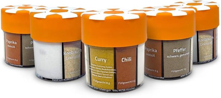 Image du produit Ration1.de 5er-Set Gewürzstreuer (Différentes épices, Sel, Sel marin, Poivre, Piment, Noix de muscade, Herbes aromatiques)