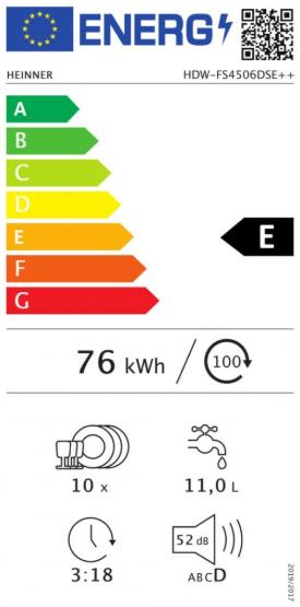 Label énergétique Heinner HDW-FS4506DSE++