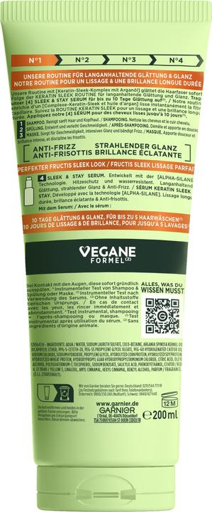 Nährwerte und Zutaten Garnier Fructis Keratin Sleek (200 ml, Flüssiges Shampoo)