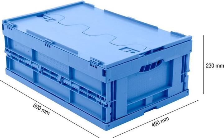 Actual product image Walther Polypropylene folding box, capacity 44 l, with hinged lid, blue, stackable. (600 x 400 x 220 mm, 44 l)