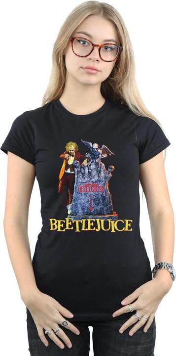 Immagine prodotto Beetlejuice Maglietta in cotone "Here Lies" per donne/femmine (L)