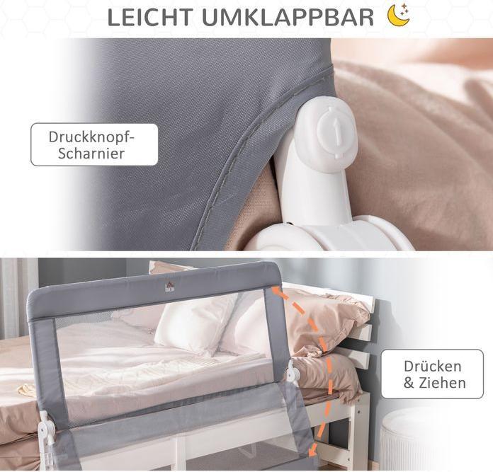 Produktbild Swisshandel24 Kinderbettgitter 120 cm mit Schutzanker Rausfallschutz Abnehmbar Metall Oxfordstoff Grau (120 cm)