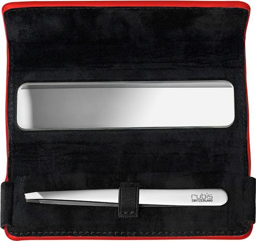 Produktbild Rubis Pinzette Shiny mit Etui, schräg, silber