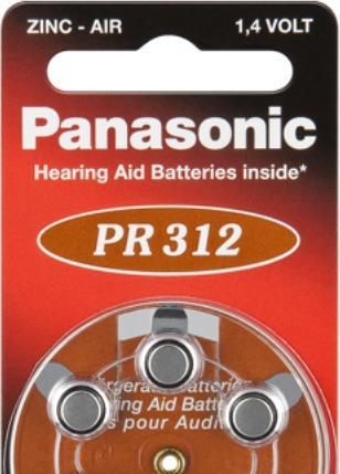 Produktbild Panasonic Hörgeräte Batterien PR312 (6 Stk., A312, 170 mAh)