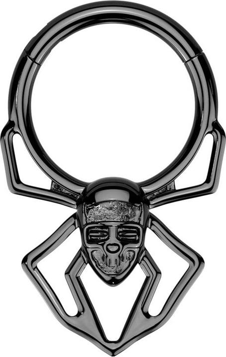 Star Piercing Micro Segmentring klappbar schwarz Spinne mit Schädel Gesicht (Chirurgenstahl 316L)