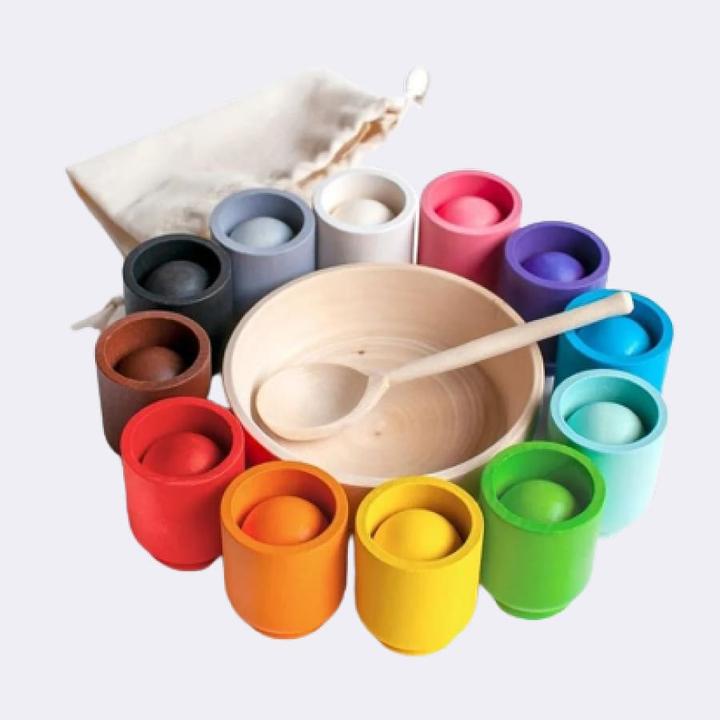 Immagine prodotto Activity Board Educazione Waldorf, Giocattoli Waldorf, giocattoli in legno per bambini - Tazze colorate per la