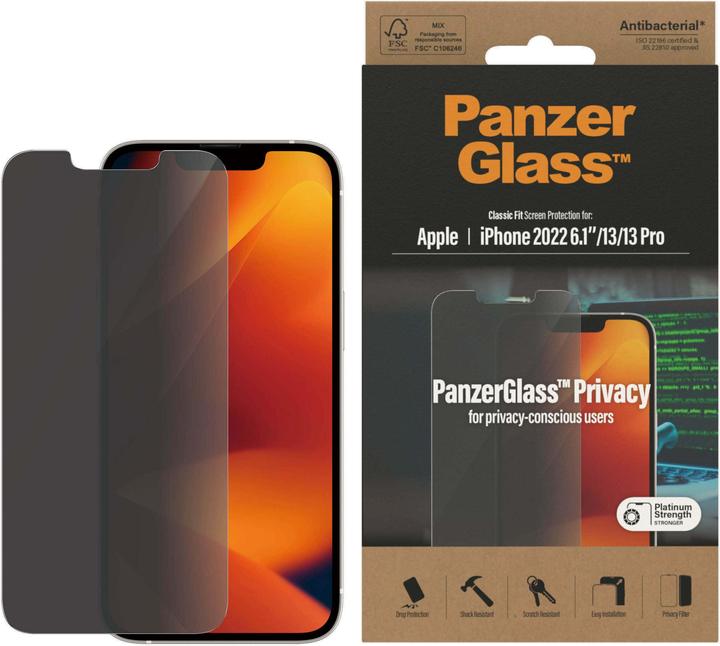 Actual product image PanzerGlass Classic Fit Privacy (1 Piece, Apple iPhone 13 Pro, Apple iPhone 13, Apple iPhone 14)