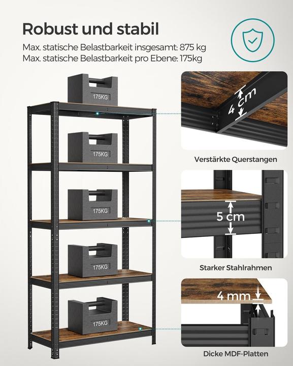 Produktbild Songmics Schwerlastregal GLR040B11 schwarz, braun 90,0 x 40,0 x 180,0 cm