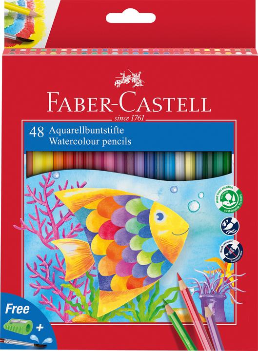 Actual product image Faber-Castell Coloured pencil children's watercolour 48-pack cardboard box (Multicoloured, 48 x)