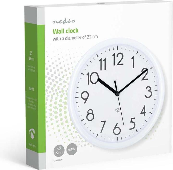 Produktbild Nedis Wanduhr - Durchmesser: 220 mm - Kunststoff - Weiss (22 cm)