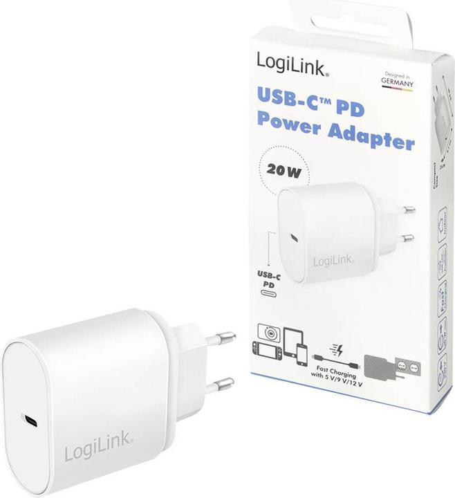 Image du produit LogiLink PA0261 Chargeur mural USB 1 port, 1x USB-CF, 20W, w/PD, blanc (20 W)