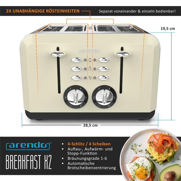 Actual product image Arendo Stainless steel toaster 4 slices, automatic, stainless steel, heat-insulating double-walled