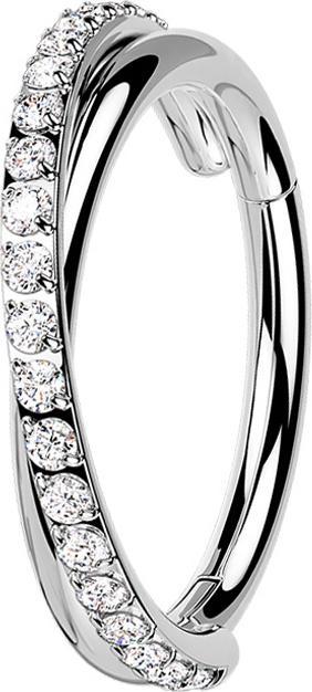 Star Piercing Micro Segmentring klappbar silber gekreuzt seitlich Kristalle silber (ohne Messing, Chirurgenstahl 316L)