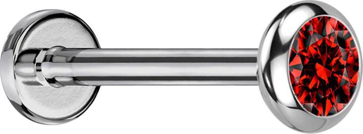 Star Piercing Micro Labret Innengewinde silber Scheibe abgerundet silber Kristall rot (Titan G23, ohne Messing)