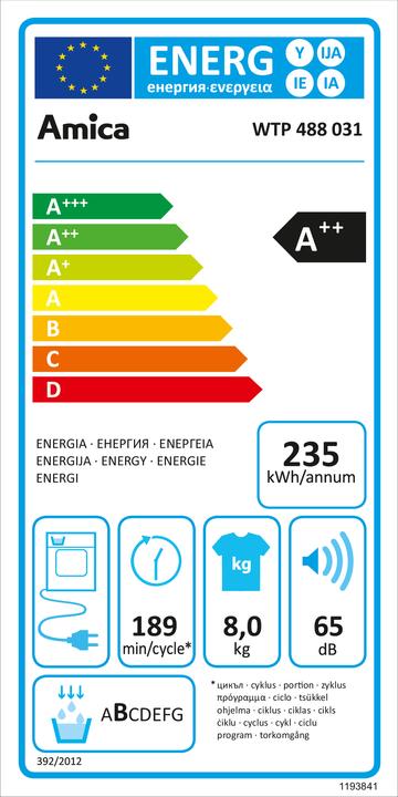 Energie-Label Amica Wärmepumpentrockner (8 kg, Rechts)