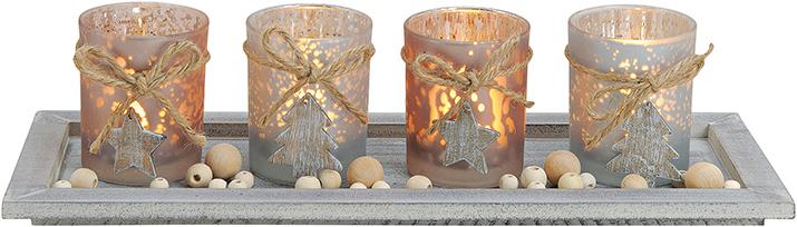 Produktbild G. Wurm Weihnachtswindlicht 4 Gläser auf Holzteller (5 x)