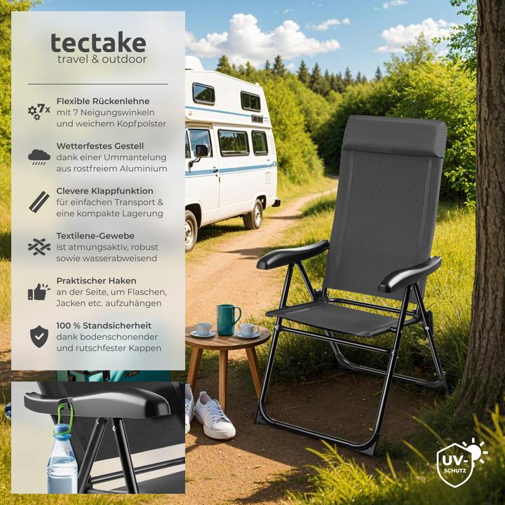 Produktbild tectake 2x Faltbarer Campingstuhl Müritz mit Kopfpolster