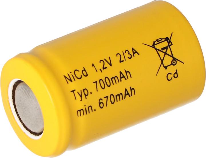 Actual product image Panasonic Battery KR-600AE 2/3 A Cadnica, Flat Top without solder tag (1 pcs., 700 mAh, Chargers without battery)