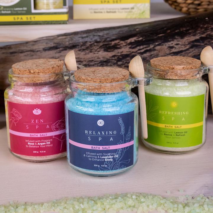 Actual product image Accentra Bath salt REFRESHING SPA in glass incl. wooden spoon, 330g, enriched with lemon oil, fragrance: (Bath salts)