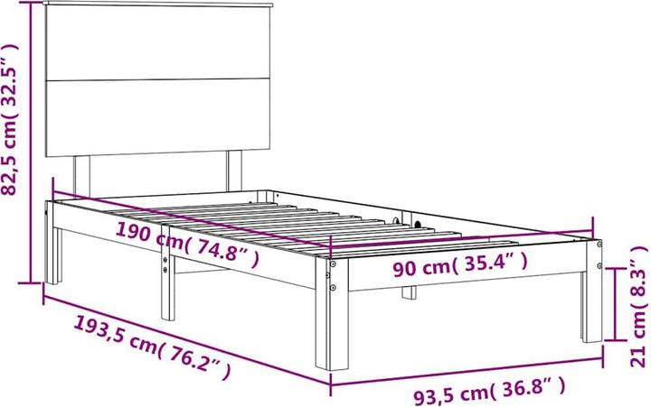 Actual product image VidaXL Massivholzbett mit Kopfteil Weiss 3FT Single (90 x 190 cm)
