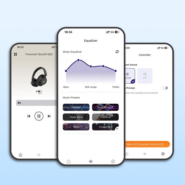 Produktbild Tronsmart Sounfii Q20 ANC On-Ear Bluetooth 5.3 Wireless Headphones - White (ANC, 60 h, Kabelgebunden, Kabellos)