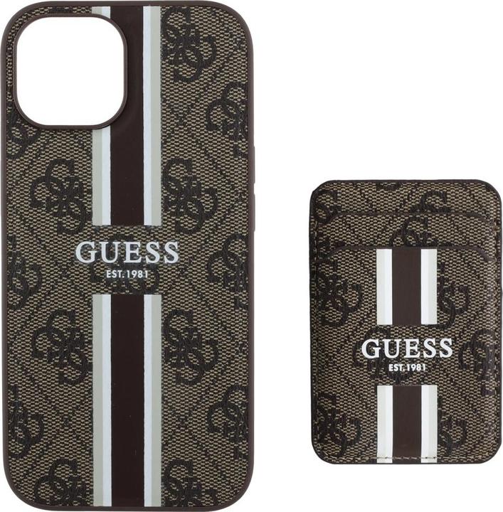 Produktbild Guess 4G Stripes case with Magsafe wallet for iPhone 15 brown (Apple iPhone 15)