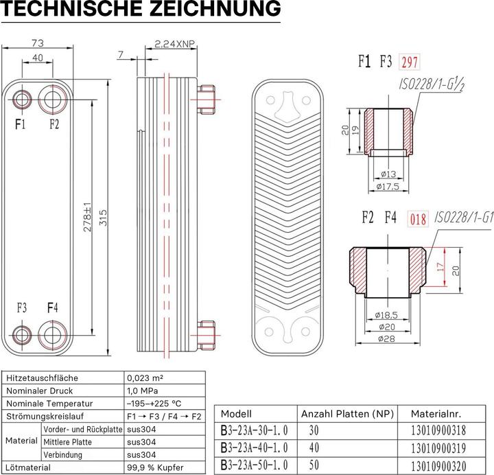 Produktbild Wiltec Edelstahl Wärmetauscher 40 Platten 165 kW Plattenwärmetauscher Wärmeüberträger