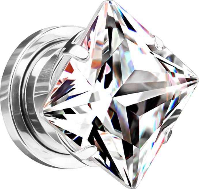 Actual product image Star Piercing Flesh Plug silver with square crystal silver (without brass, Surgical steel 316L)