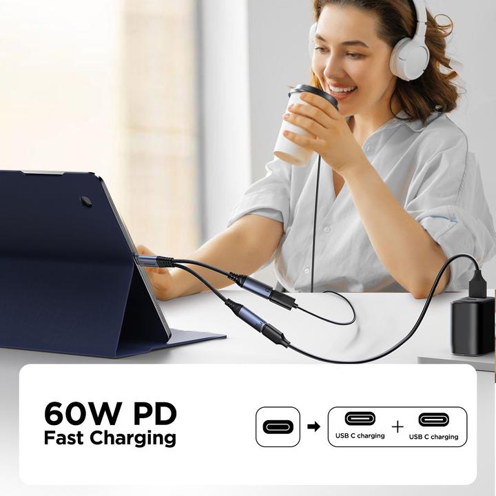 Produktbild Joyroom 2-in-1 Audio Adapter USB-C to Dual USB-C Cable (USB Typ C, USB Typ C)