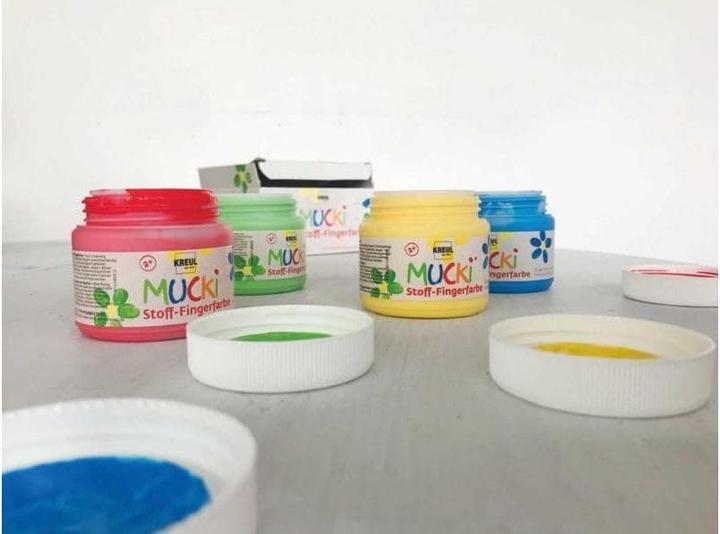 Actual product image Kreul Mucki finger paint textile 4 pcs. set (Yellow, Red, Blue, Green, 600 ml)