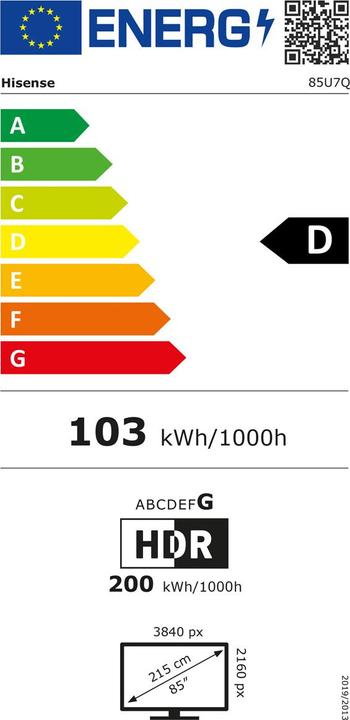 Energy Label Hisense TV 85U7Q (85", U7QF, LED, UHD, 2025)