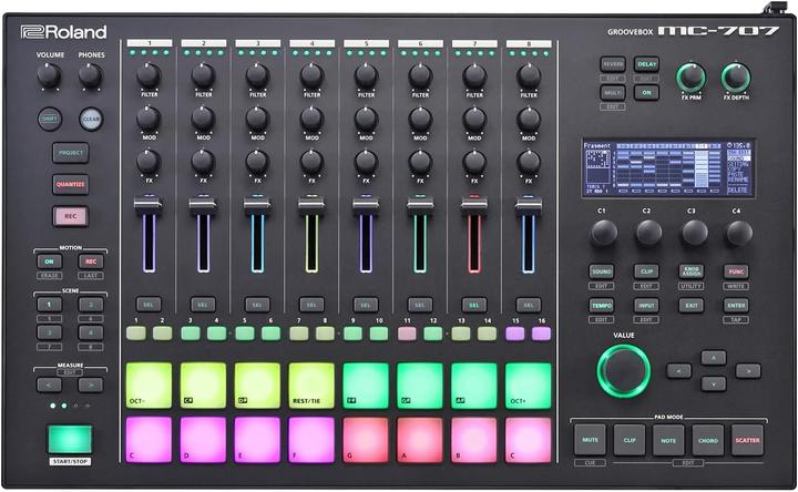 Actual product image Roland MC-707 Groovebox with stand black