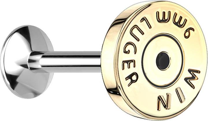 Produktbild Star Piercing Micro UFO Labret Innengewinde vergoldet mit Patrone Kugel (Messing, Chirurgenstahl 316L)