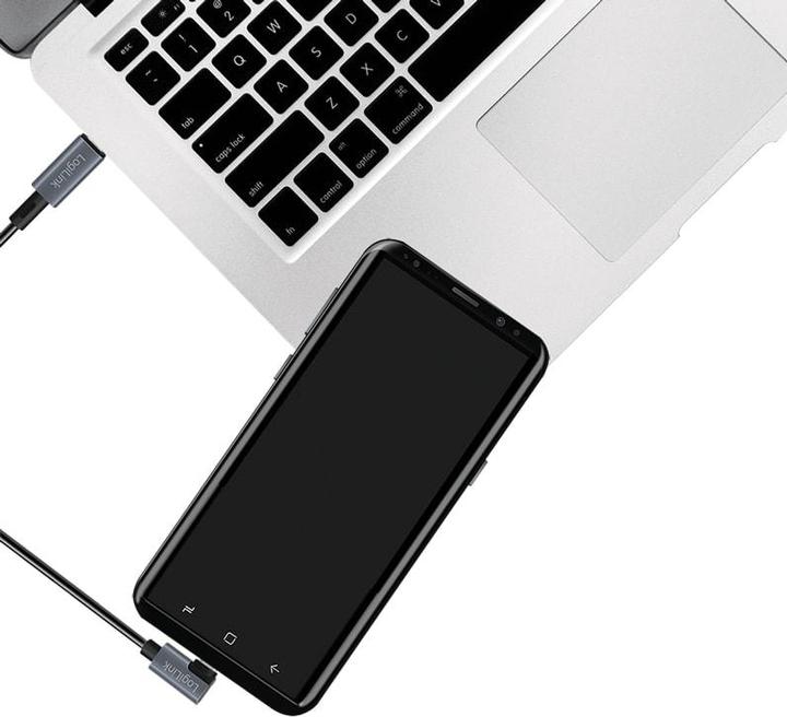 Produktbild LogiLink USB 2.0 Type-C-Kabel, C/M 90° zu USB-C/M, E-mark, PD, schwarz, 1 m (1 m, USB 2.0)