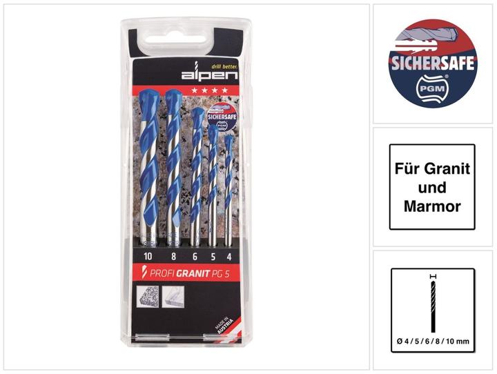 Actual product image Alpen Granite drill bit set 5 pieces 4 mm (4 mm, 5 mm, 6 mm, 8 mm, 10 mm)