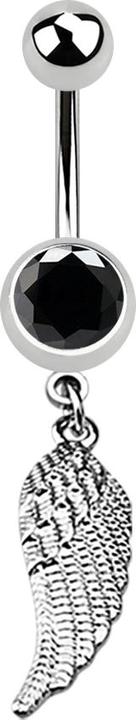 Produktbild Star Piercing Banane silber mit Anhänger Flügel und Kristall schwarz (Chirurgenstahl 316L, ohne Messing)